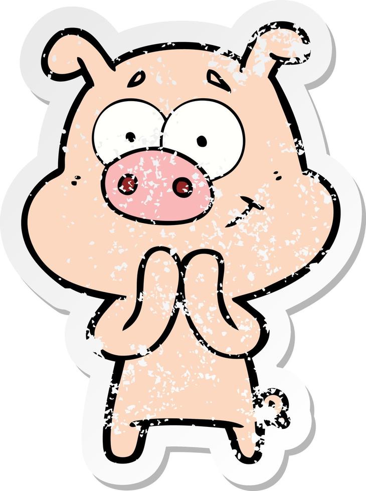 distressed sticker of a happy cartoon pig vector