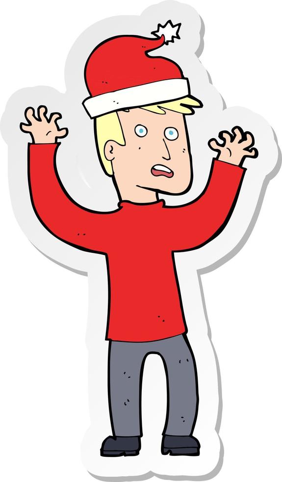 sticker of a cartoon man ready for christmas vector