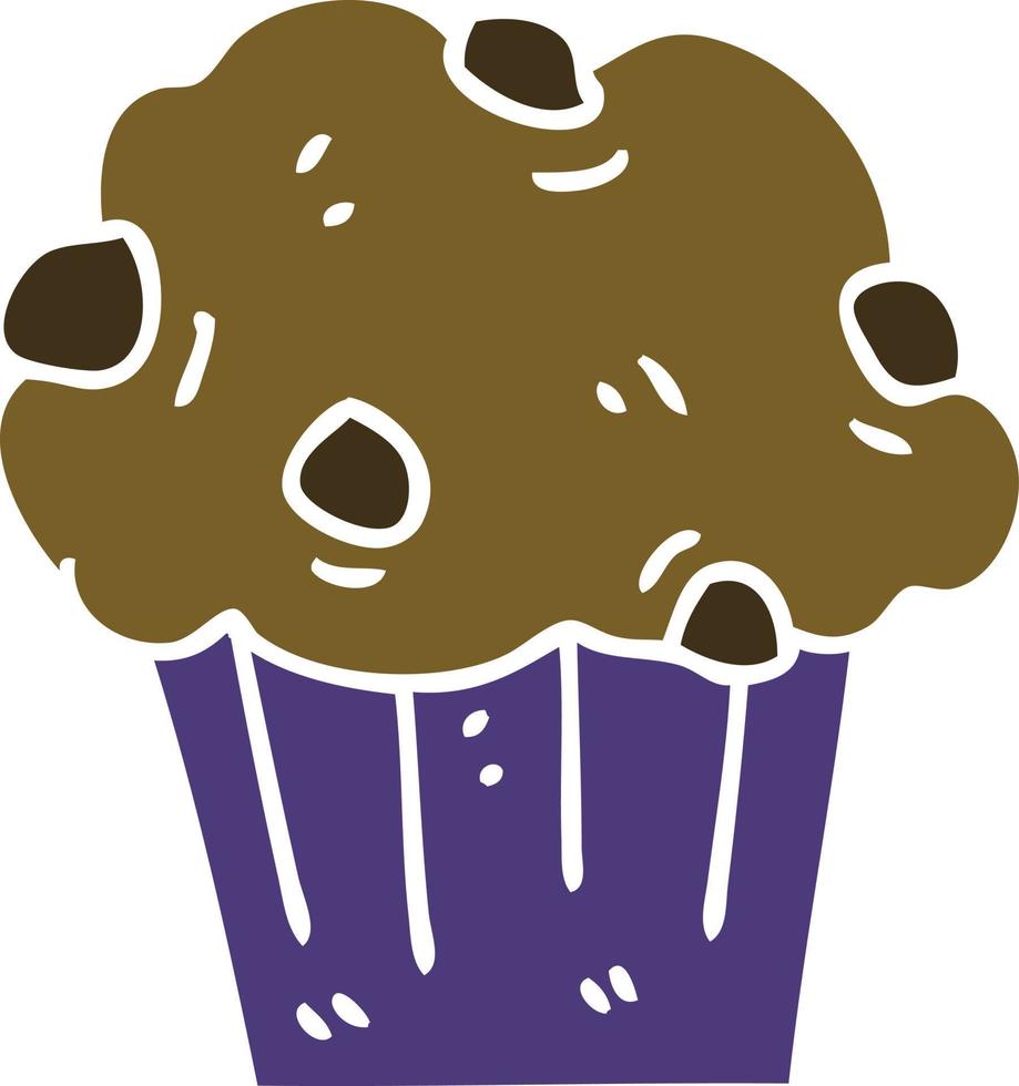 quirky hand drawn cartoon chocolate muffin cake vector
