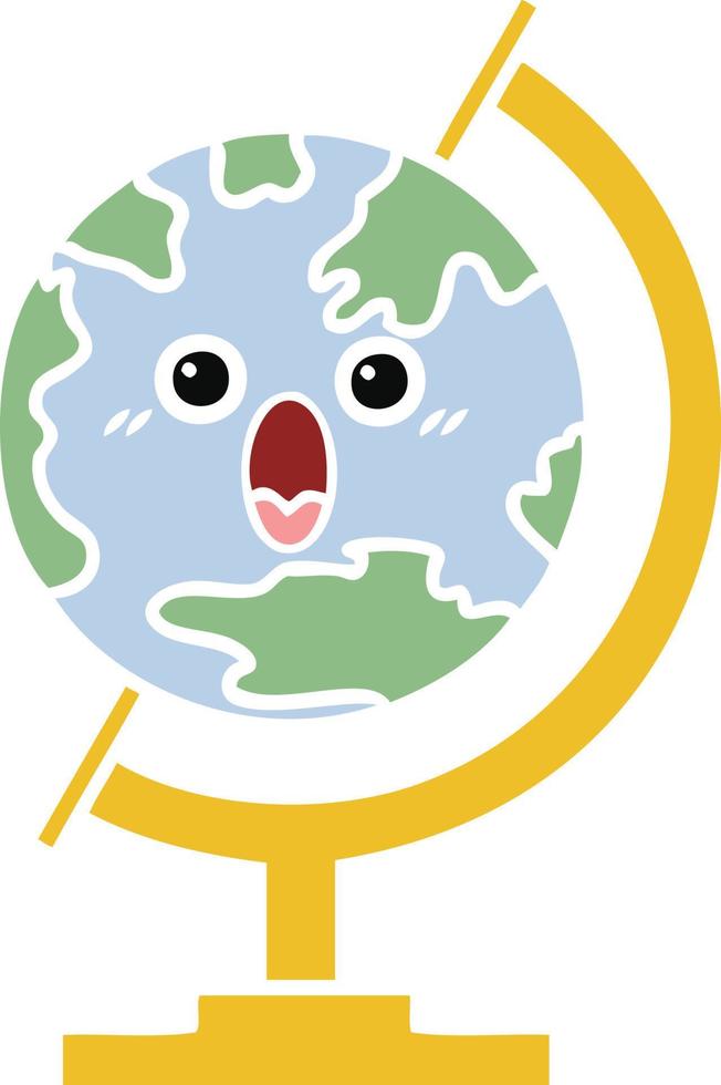 flat color retro cartoon globe of the world vector