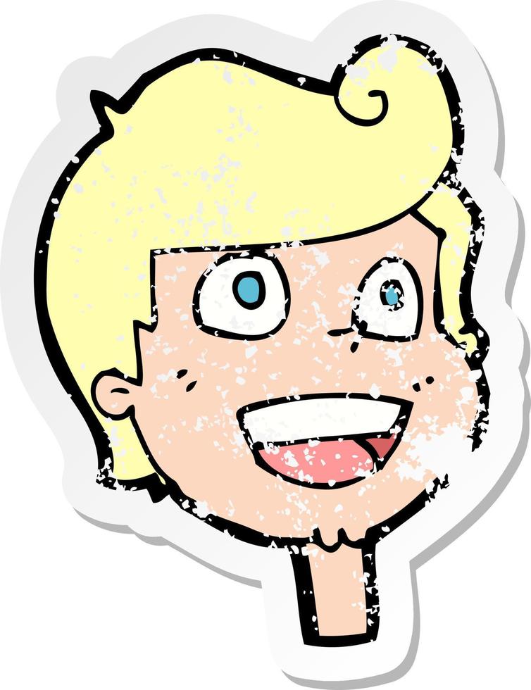 retro distressed sticker of a cartoon happy face vector
