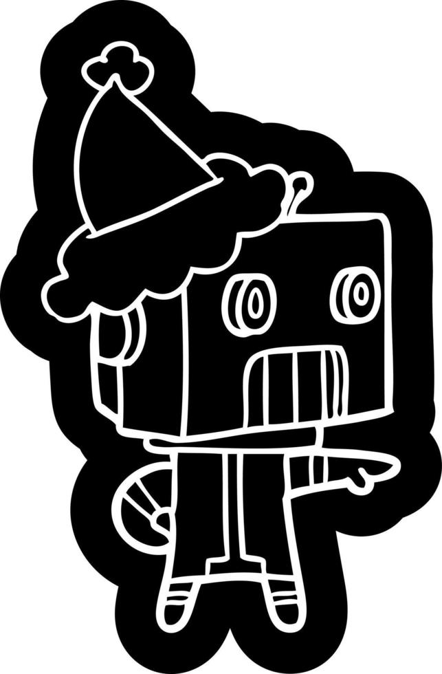 cartoon icon of a robot wearing santa hat vector