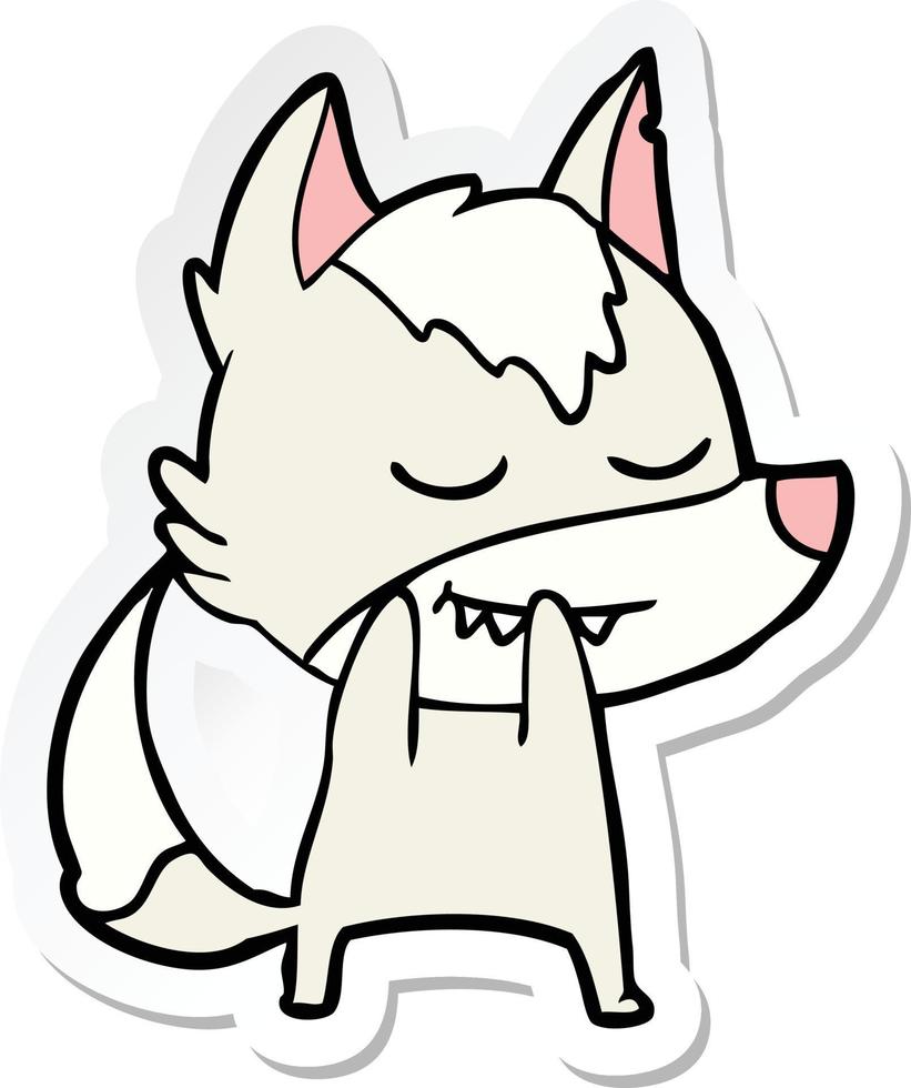 sticker of a laughing cartoon wolf vector