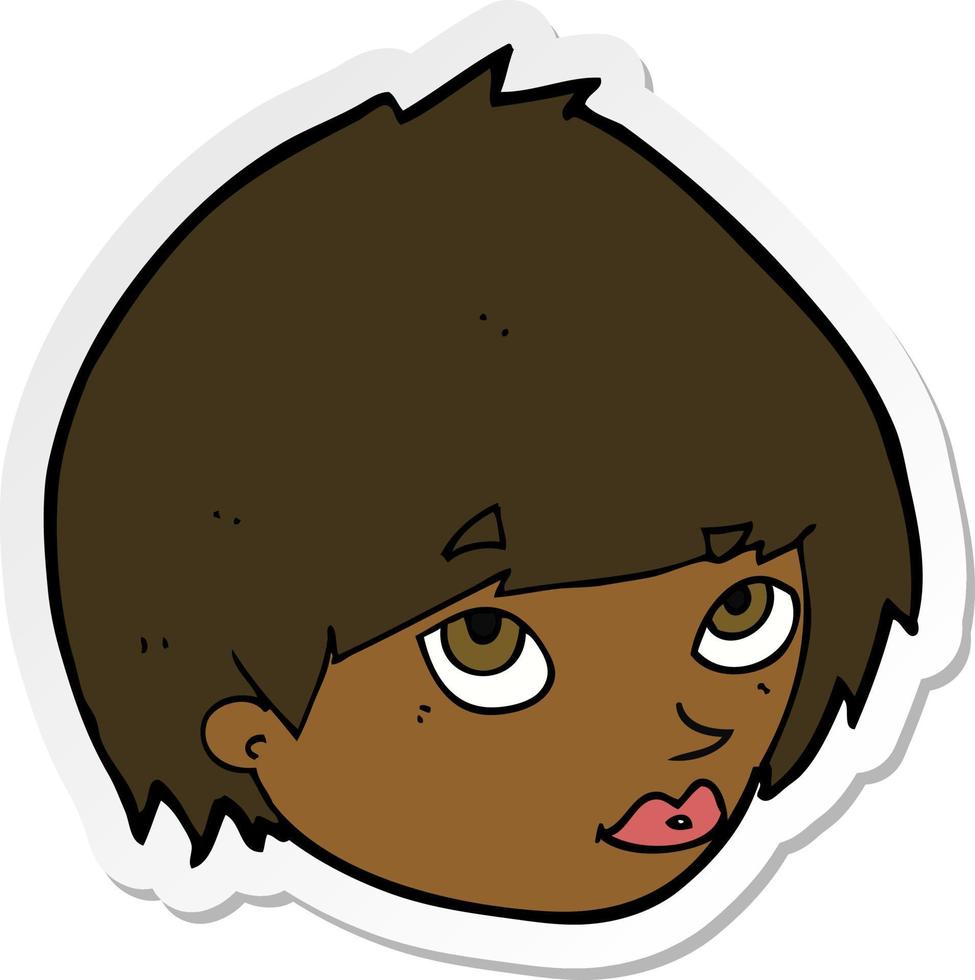 sticker of a cartoon female face looking up vector