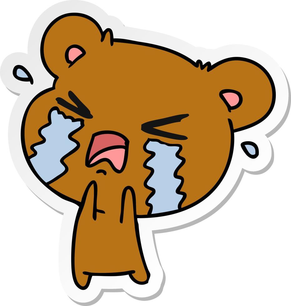 sticker cartoon of a cute crying bear vector