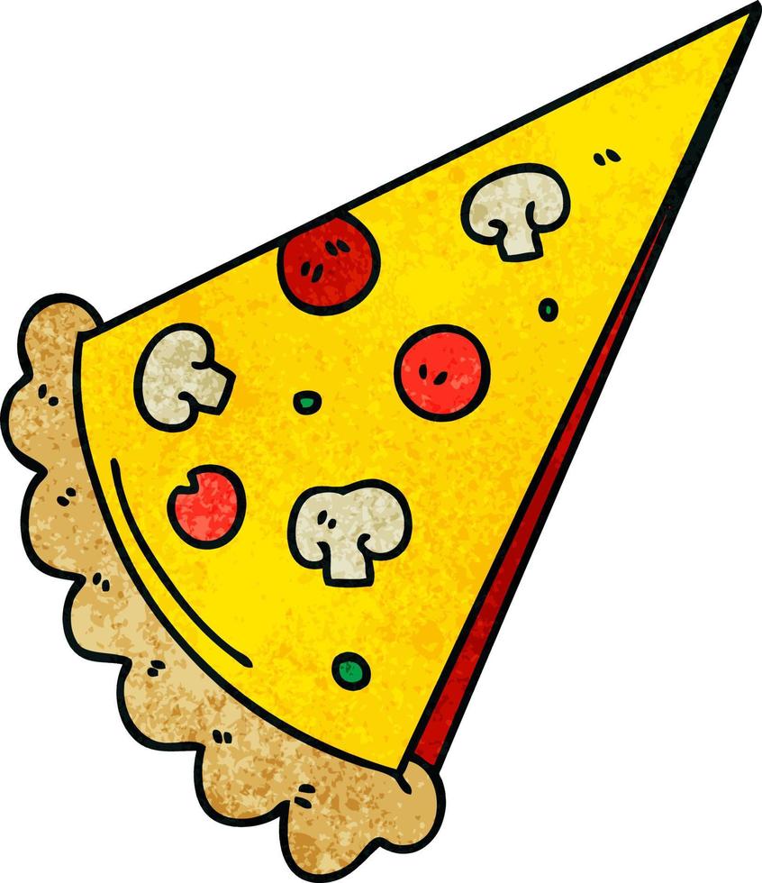 quirky hand drawn cartoon slice of pizza vector