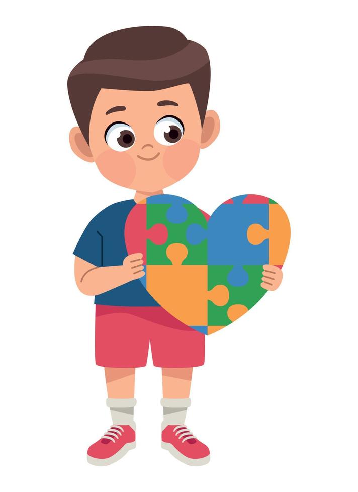 autistic boy with heart puzzle vector