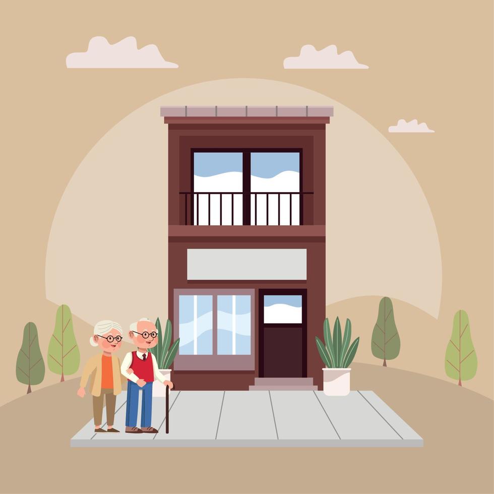 old couple with building vector