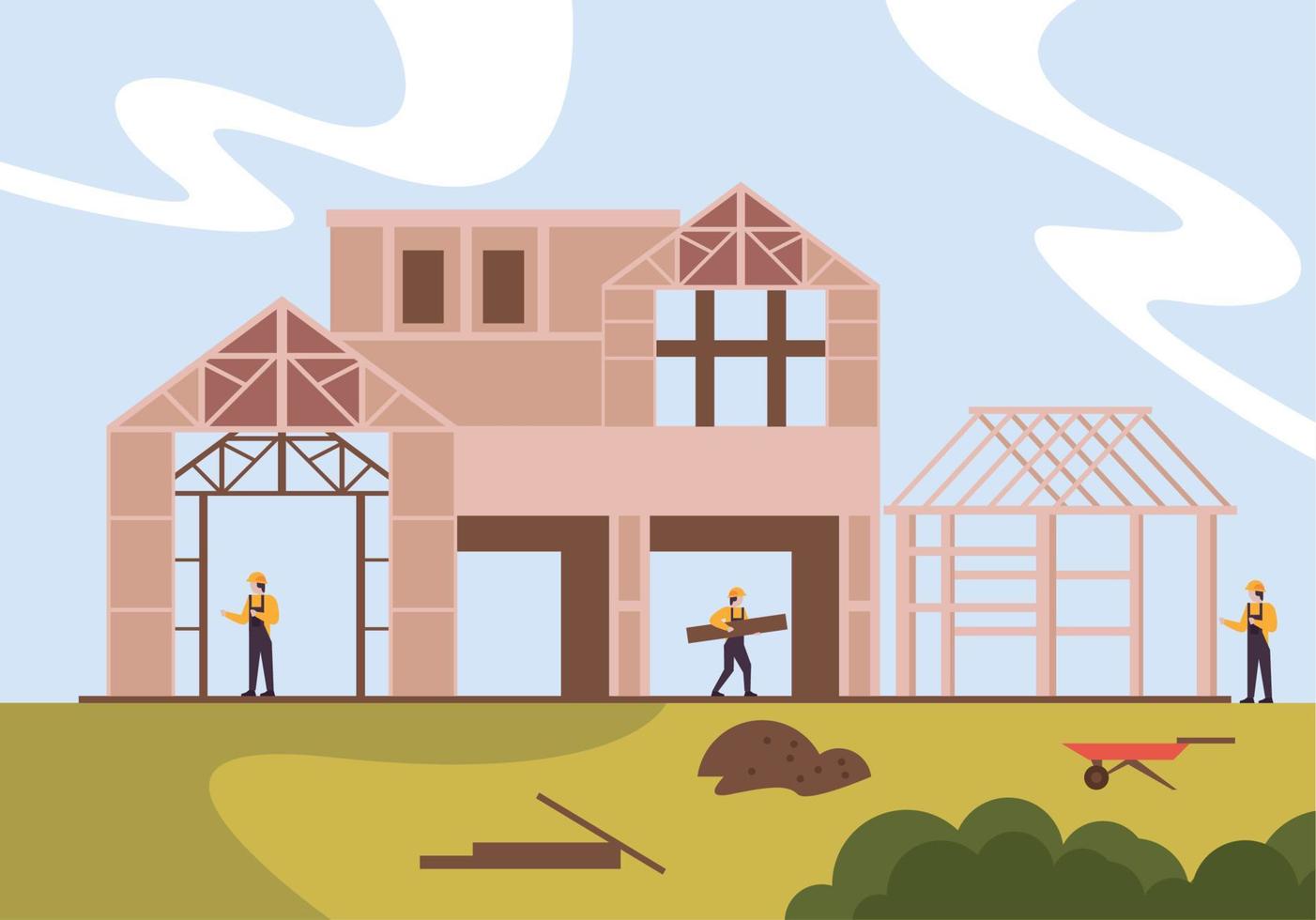 builders in construction house vector
