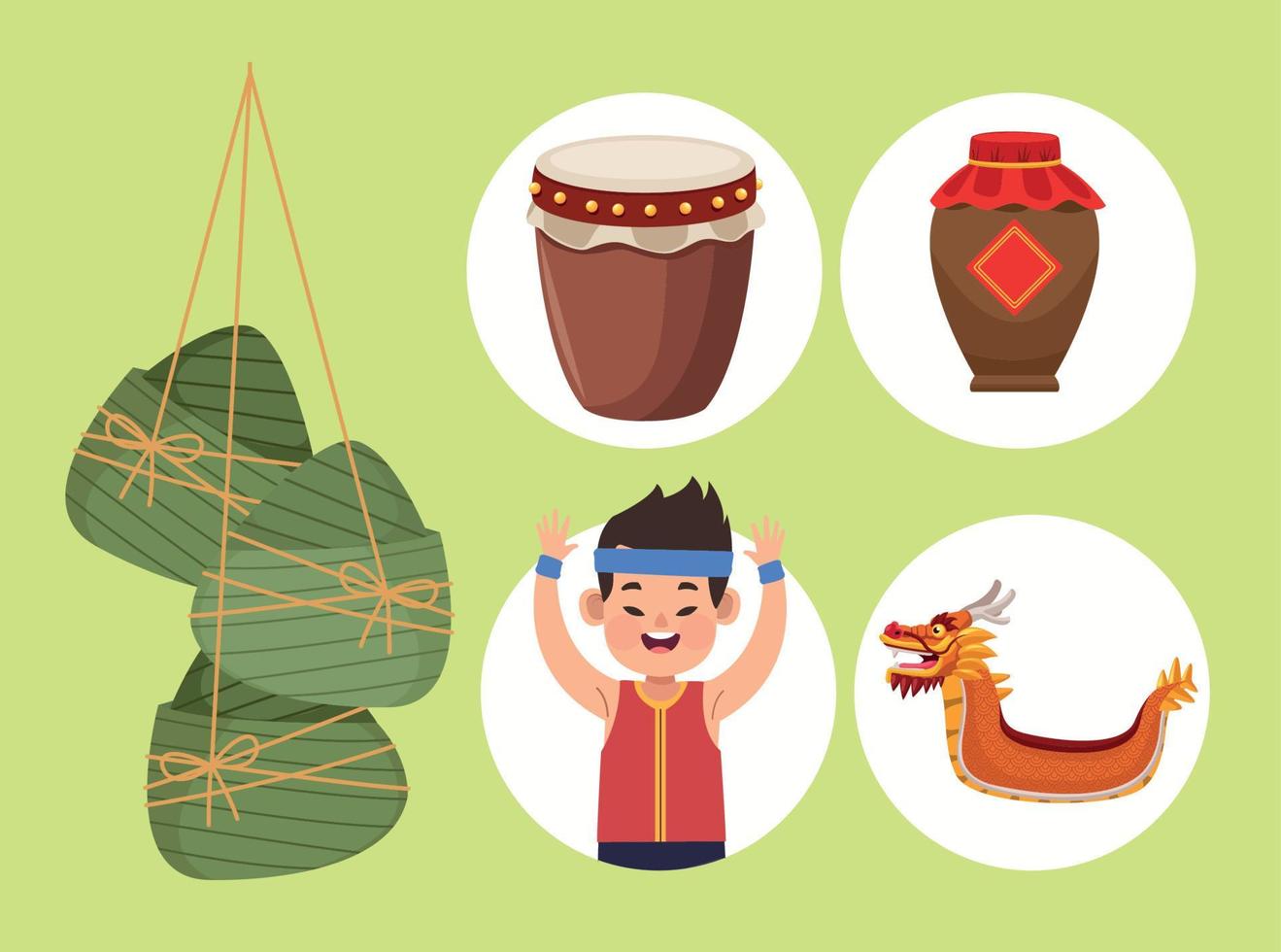 dragon boat festival icon set vector