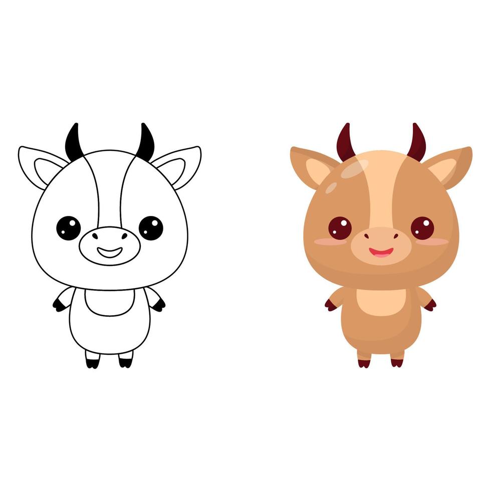 Cute cow toy.Contour drawing of a cartoon animal. Coloring book for kids vector