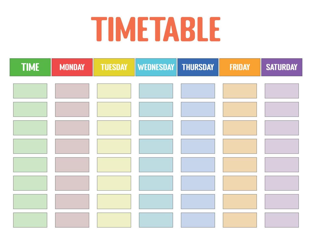 un horario simple para la semana. volver a la plantilla de horario escolar vector