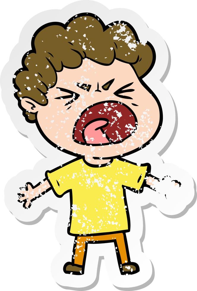 distressed sticker of a cartoon furious man vector