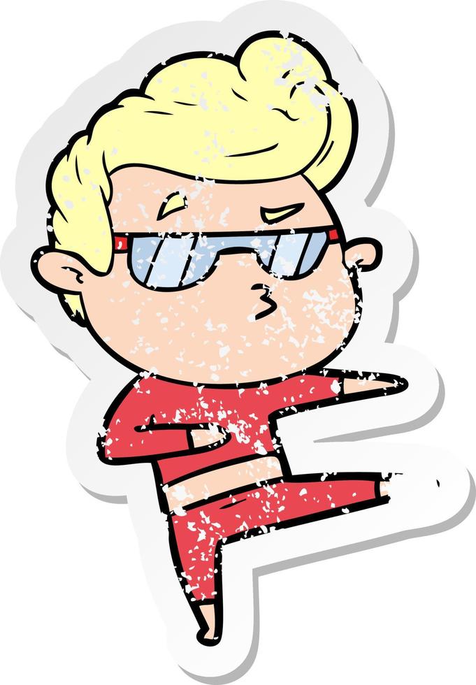 distressed sticker of a cartoon cool guy vector