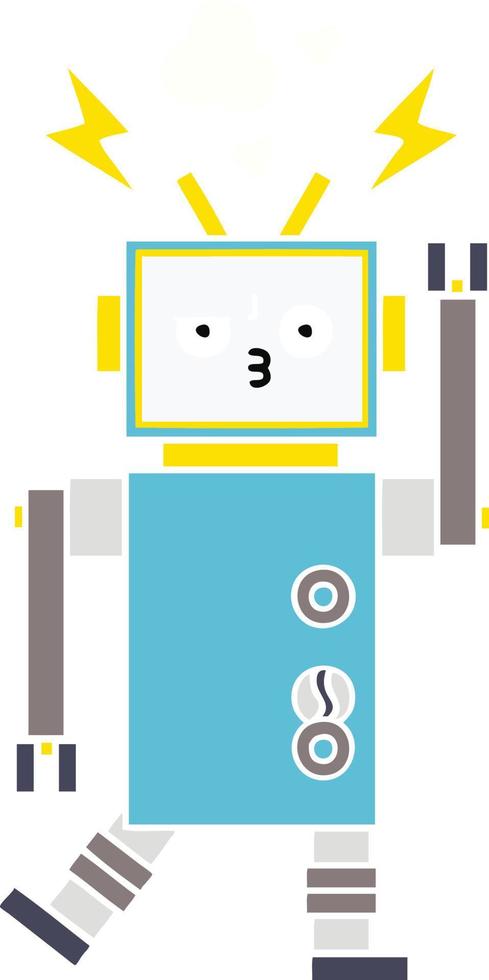 flat color retro cartoon robot vector