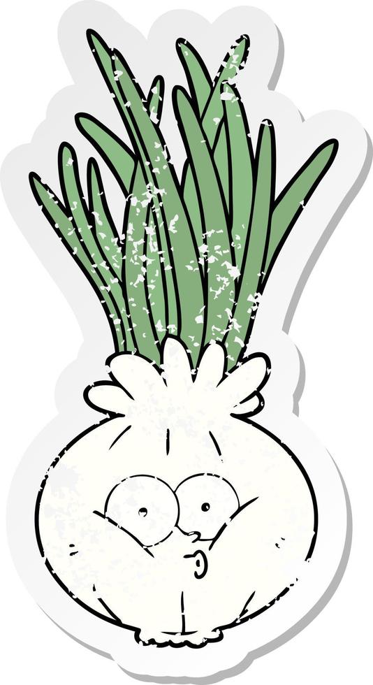 distressed sticker of a cartoon onion vector