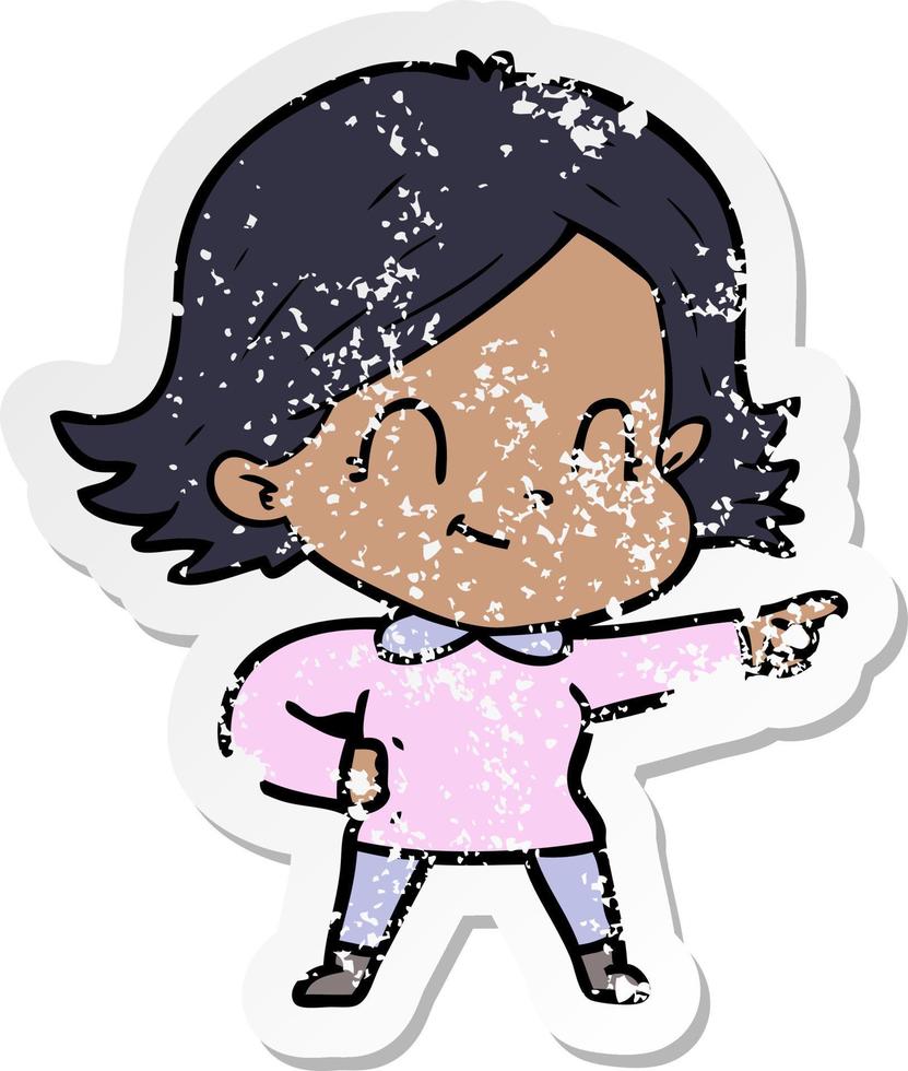 distressed sticker of a cartoon friendly girl vector