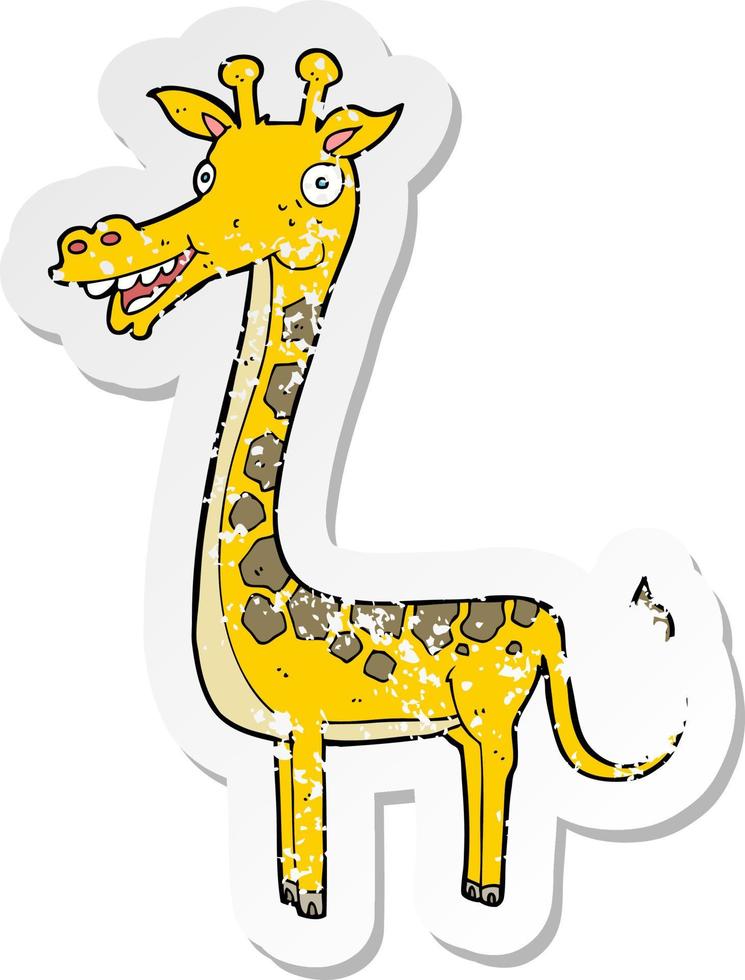 retro distressed sticker of a cartoon giraffe vector