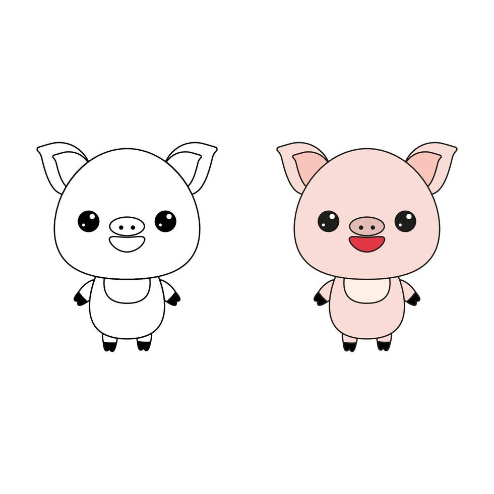 Cute pig toy.Contour drawing of a cartoon animal. Coloring book for kids vector