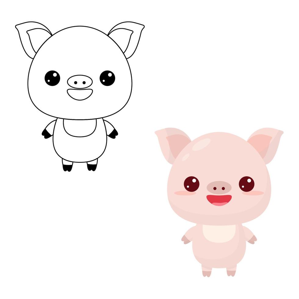 Cute pig toy.Contour drawing of a cartoon animal. Coloring book for kids vector