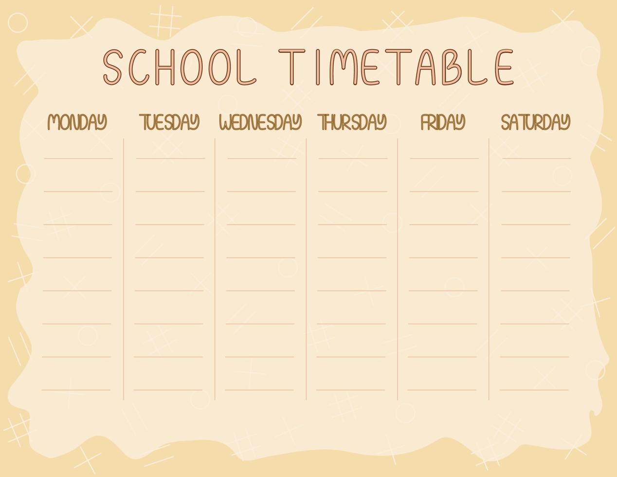 A simple timetable for the week. Go back to the school timetable template vector