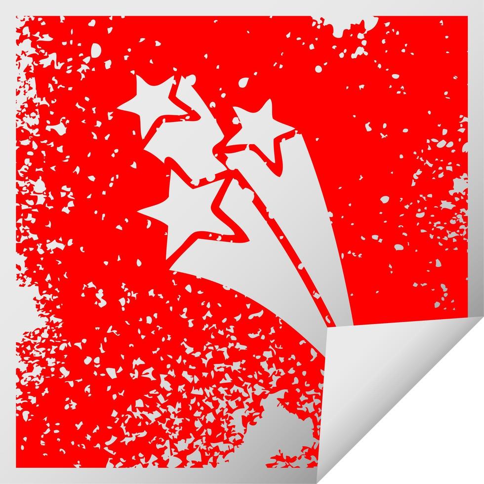 distressed square peeling sticker symbol shooting stars vector