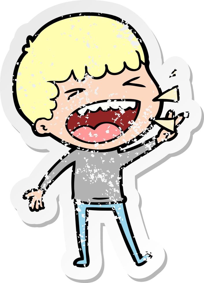 distressed sticker of a cartoon laughing man vector