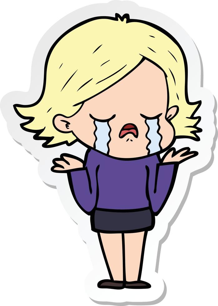 sticker of a cartoon girl crying vector