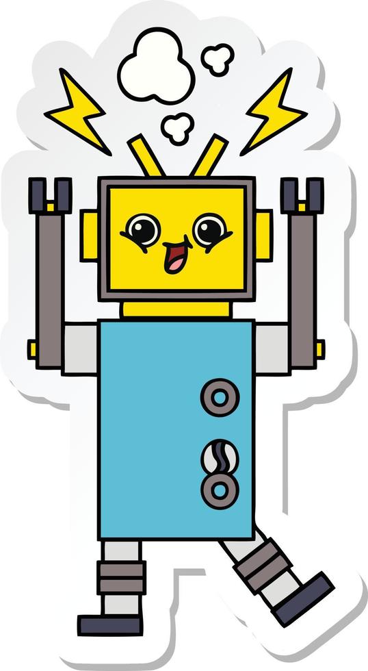 sticker of a cute cartoon happy robot vector