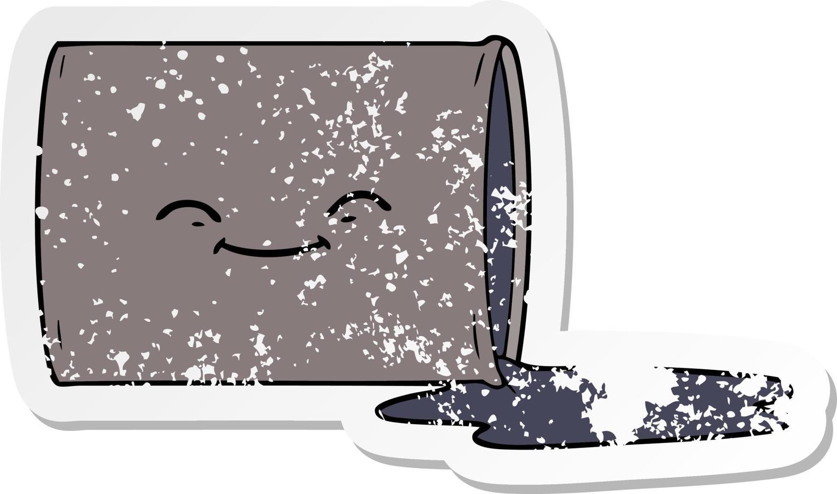 distressed sticker of a cartoon happy oil drum vector