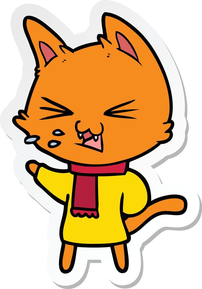 sticker of a cartoon cat hissing vector