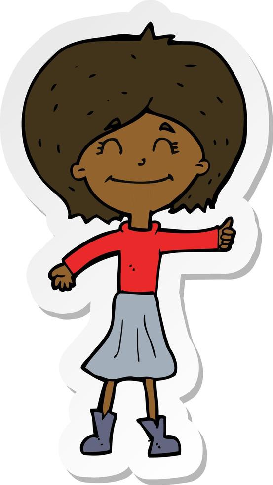 sticker of a cartoon happy girl giving thumbs up symbol vector