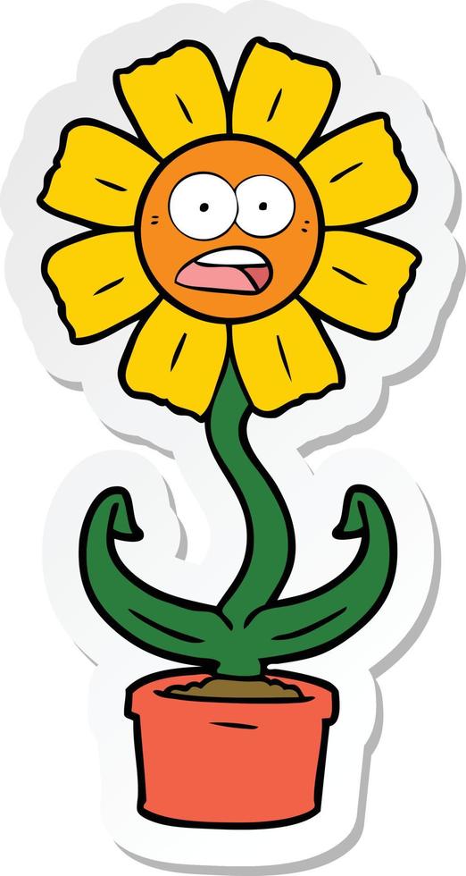 sticker of a cartoon shocked flower vector