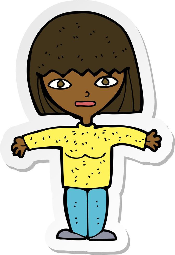 sticker of a cartoon woman with open arms vector
