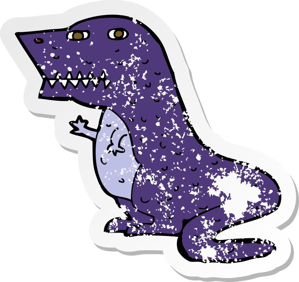 retro distressed sticker of a cartoon dinosaur vector