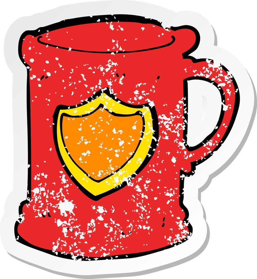 retro distressed sticker of a cartoon tankard vector