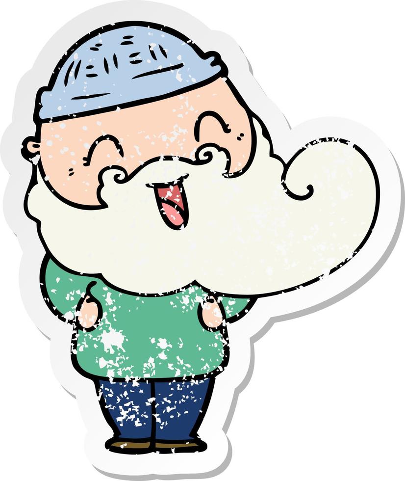 distressed sticker of a happy bearded man vector