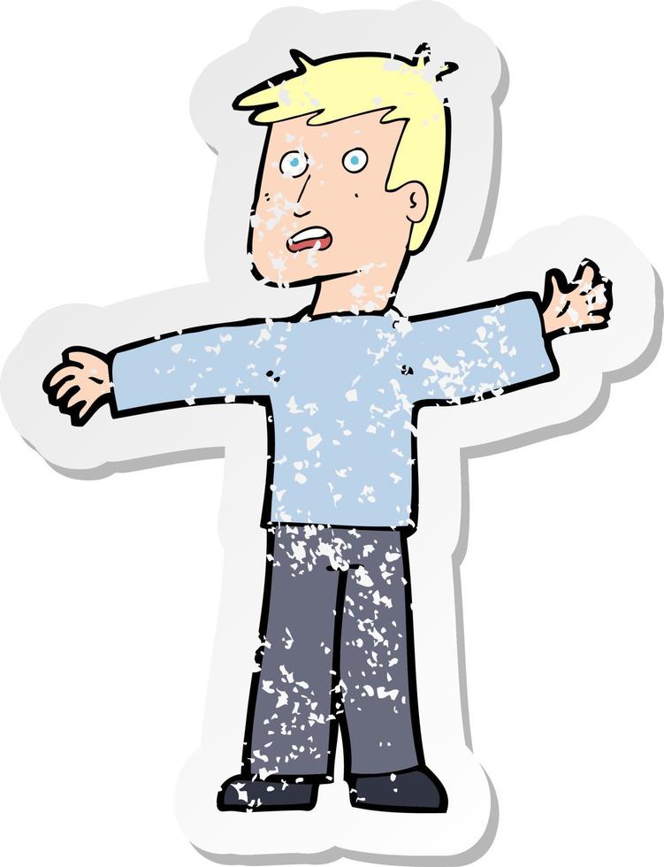 retro distressed sticker of a cartoon surprised man vector
