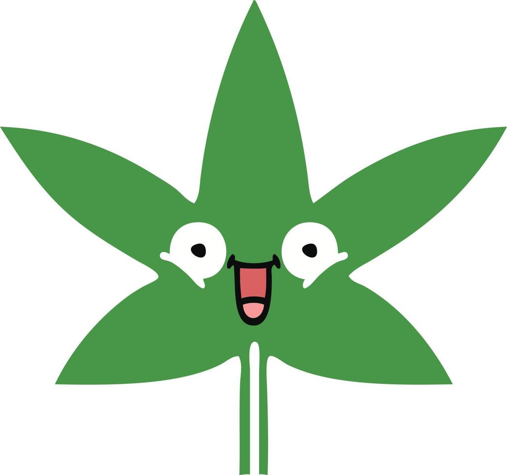 flat color retro cartoon marijuana leaf vector