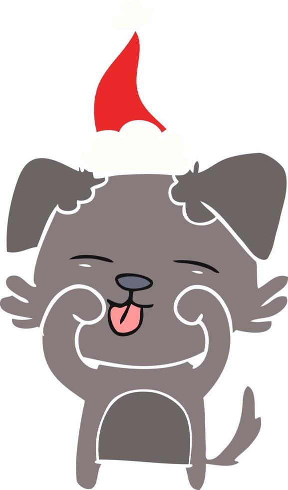 flat color illustration of a dog rubbing eyes wearing santa hat vector