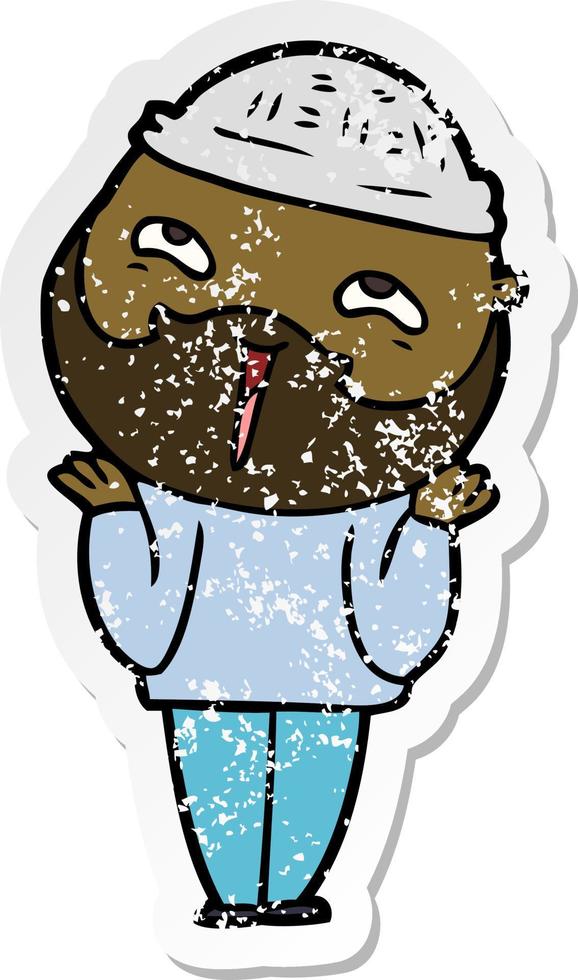 distressed sticker of a cartoon happy bearded man vector
