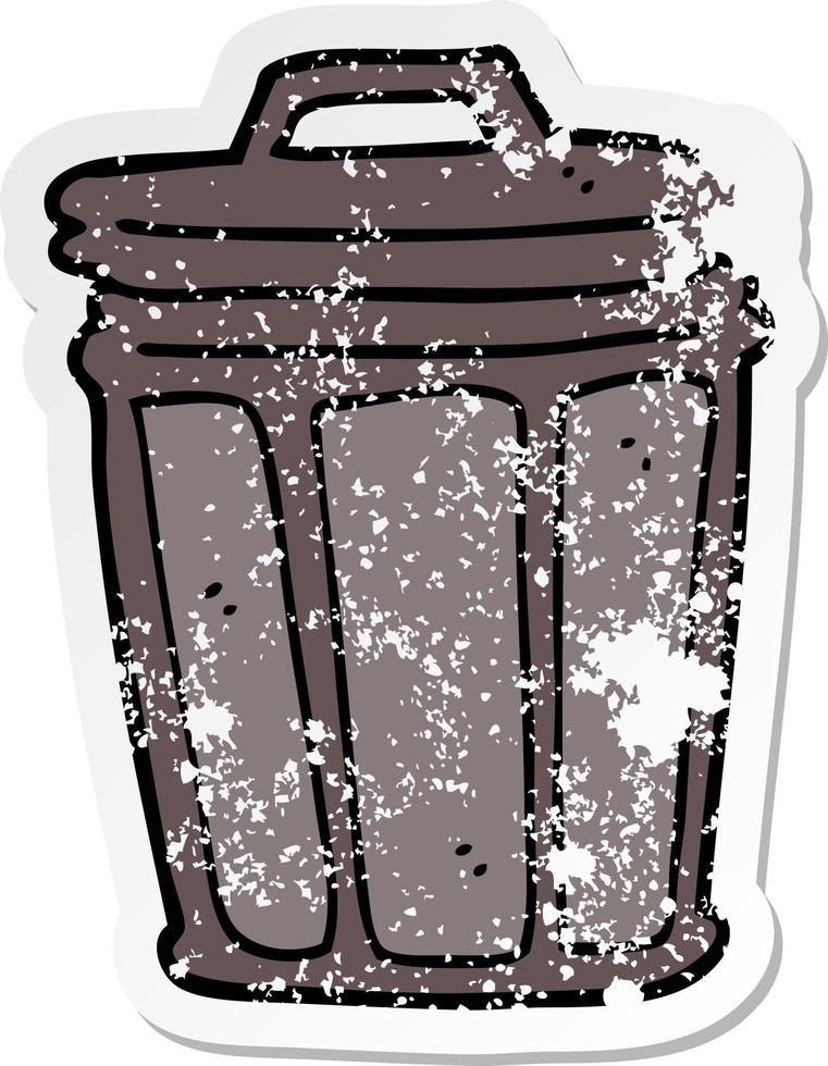 distressed sticker of a cartoon trash can vector