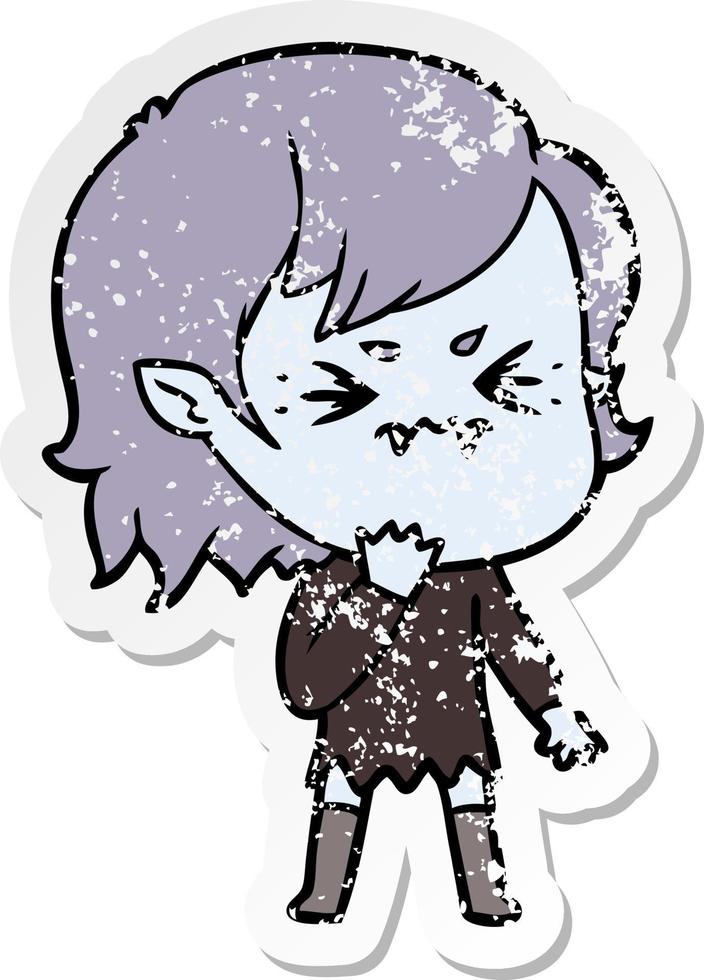 distressed sticker of a annoyed cartoon vampire girl vector