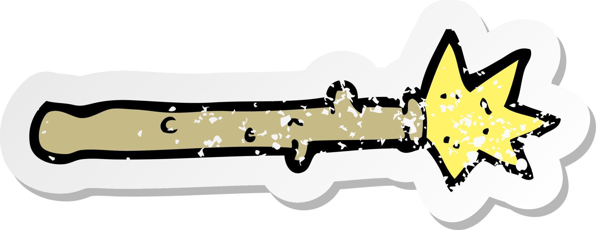 retro distressed sticker of a cartoon magic wand vector