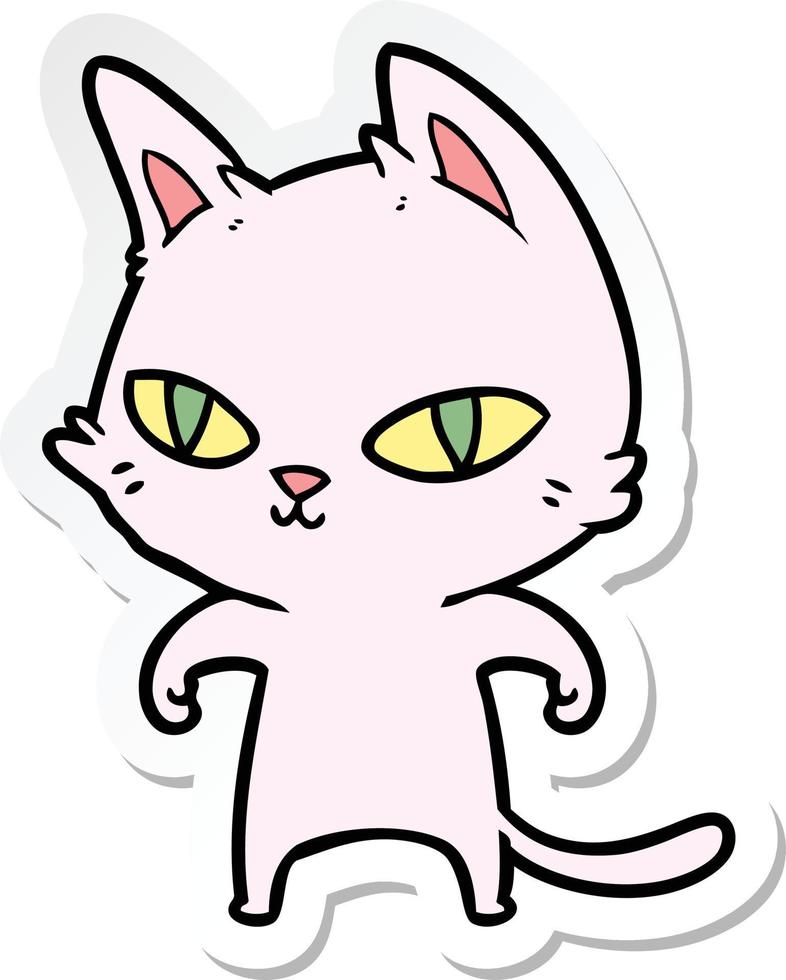 sticker of a cartoon cat with bright eyes vector