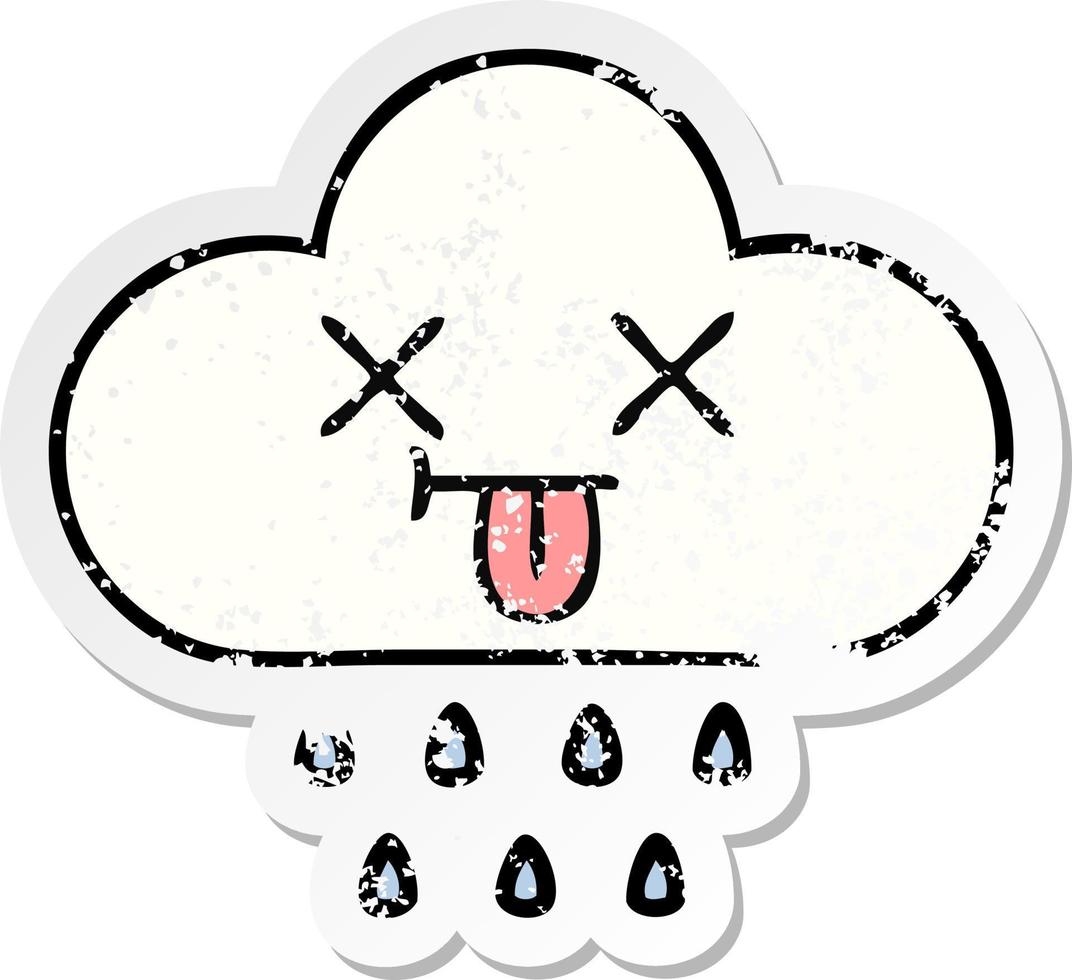 distressed sticker of a cute cartoon rain cloud vector