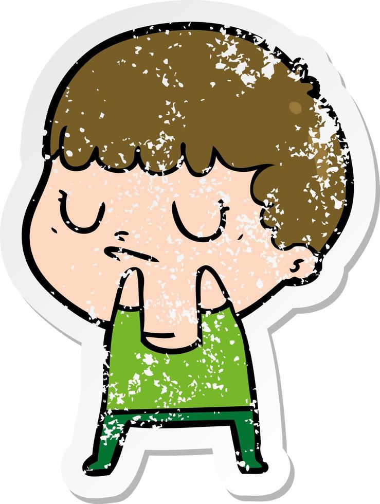 distressed sticker of a cartoon grumpy boy vector