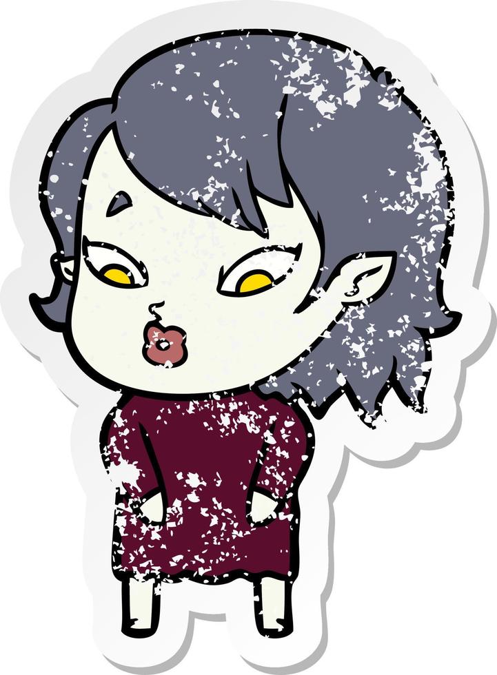 distressed sticker of a cute cartoon vampire girl vector