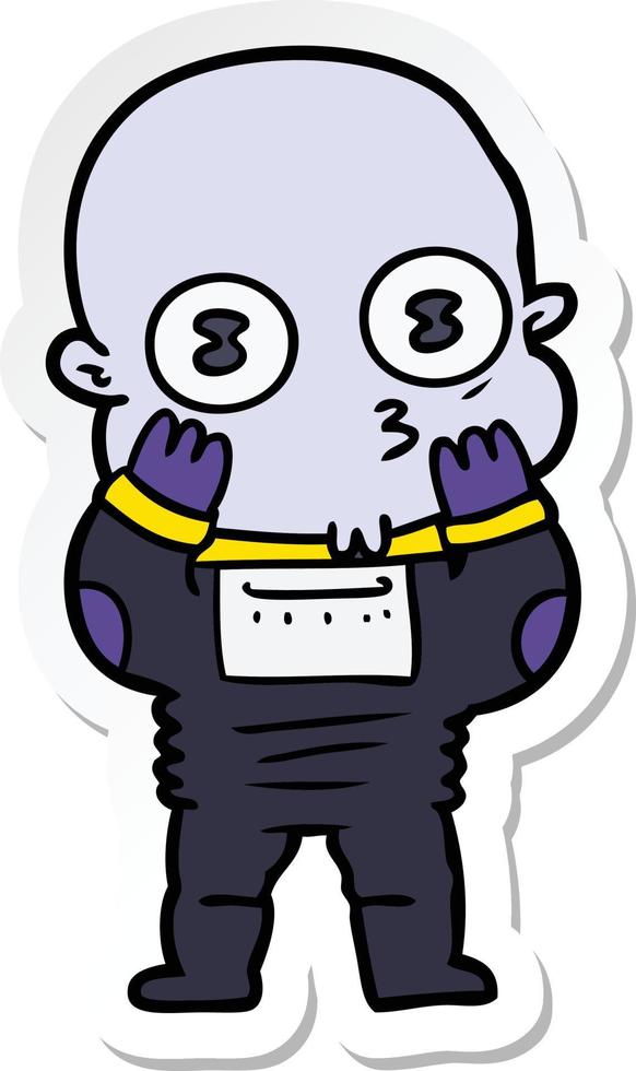 sticker of a cartoon weird bald spaceman vector