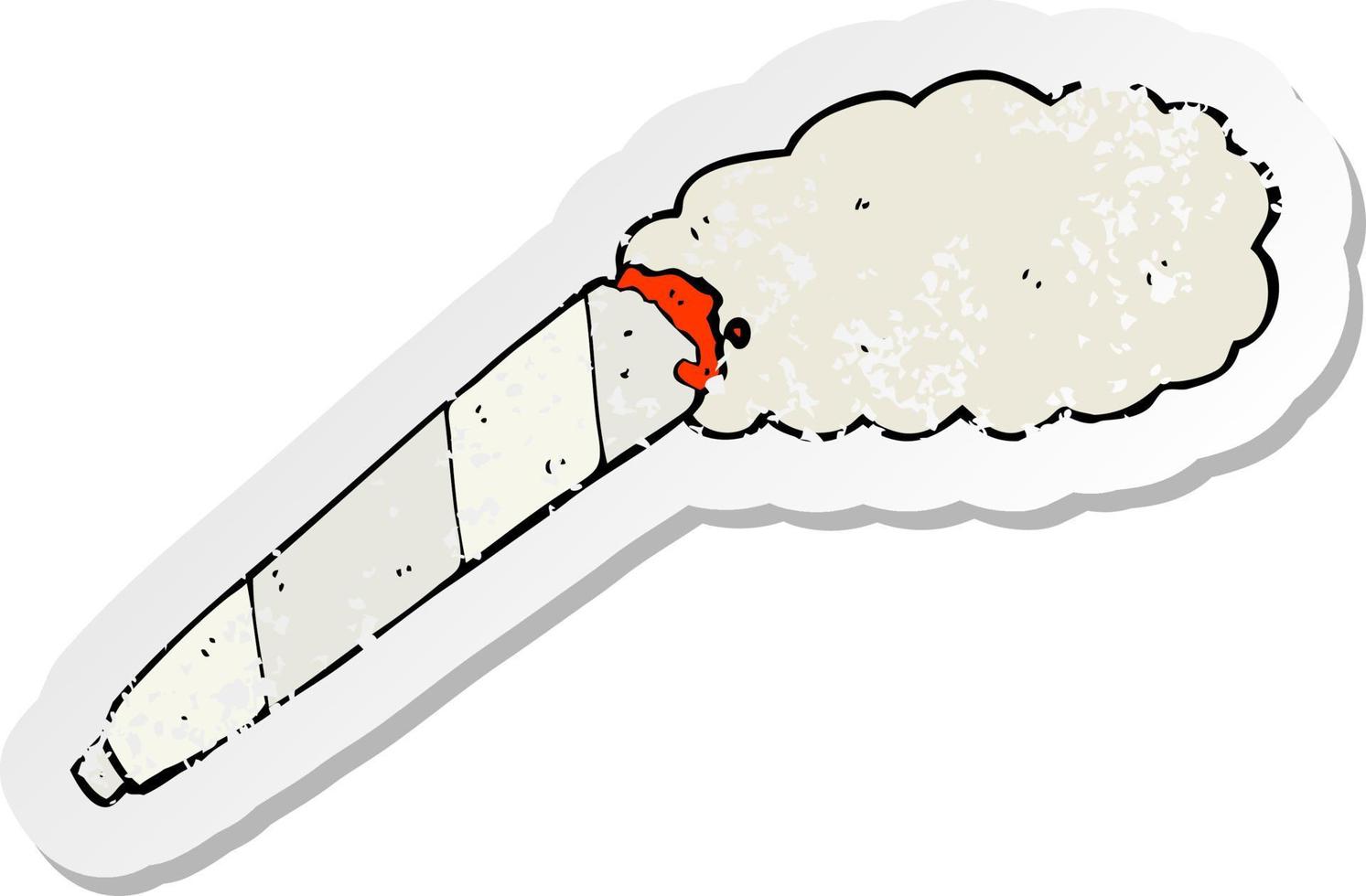 pegatina retro angustiada de un cigarrillo de marihuana de dibujos animados vector